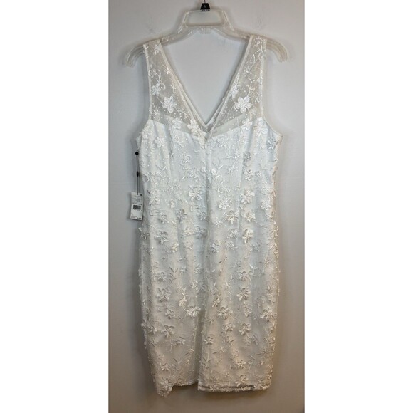 ADRIANNA PAPELL Ivory Floral Embroidered Sheath Dress Women 12 Overlay Cocktail - Picture 4 of 14